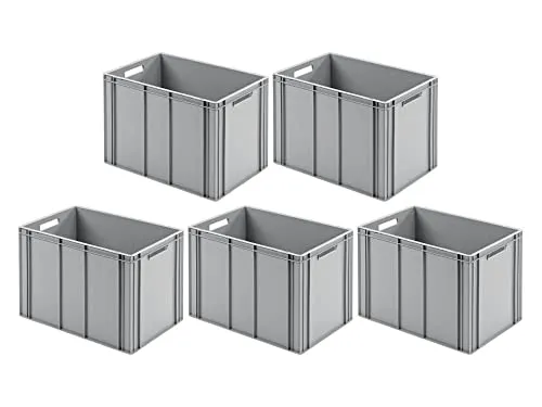 SparSet 5x Eurobehälter mit offenem Griff | 70 Liter - Transportboxen für optimale Ordnung – 5 robuste Eurobehälter mit offenem Griff, stapelbar und temperaturresistent von -20 bis +80°C. Ideal für Lagerung und Transport.
