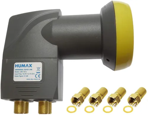 Humax Gold Quad LNB - Digitales Satelliten LNB für 4 Teilnehmer, mit LTE-Filter und Wetterschutzgehäuse für besten HD, 4K und 8K Empfang. Ideal gegen Fremdstrahlung und extrem wetterfest.