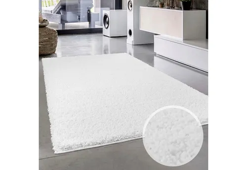 carpet city Hochflor-Teppich Weiß 120x170 cm - Teppiche, Hochflorteppiche & Shaggys; Pflegeleicht und strapazierfähig, ideal für Fußbodenheizung und sorgt für ein gemütliches Ambiente in jedem Raum.