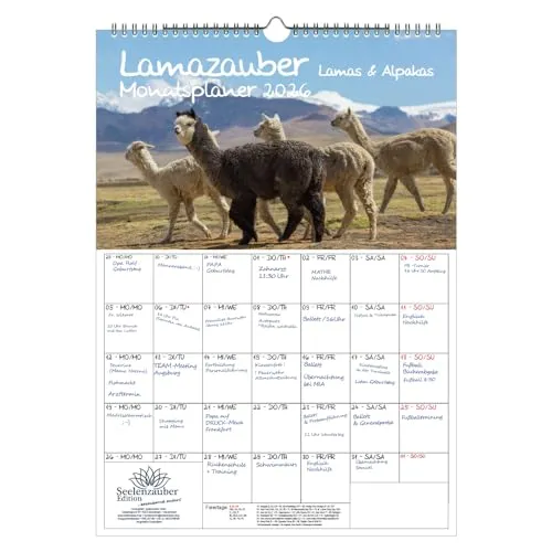 Lamazauber Planer DIN A3 Kalender für 2026 Lama Alpaka - Seelenzauber