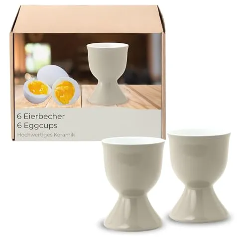 Eierbecher 6er Set in Taupe aus Keramik - Spülmaschinenfeste Eierhalter für Frühstückstisch
