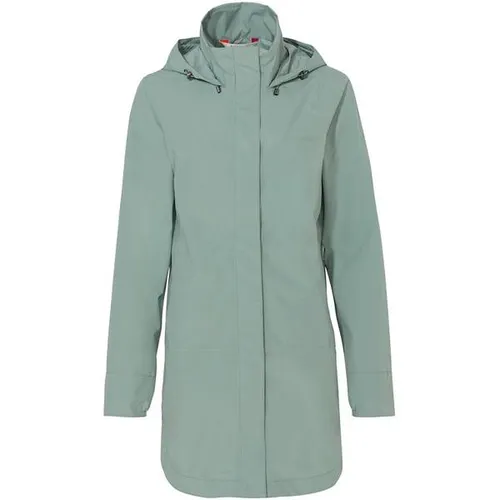 Vaude Women's Mineo 2.5L Coat - Türkise Regenjacke Größe 44 - Wasserdichte Damen-Regenjacke für den urbanen Alltag, winddicht mit Kapuze und 2-Wege Front-RV; ideal für die Freizeit!