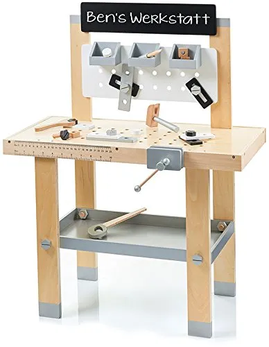 Unbekannt Große Werkbank aus Holz mit Zubehör (Natur-Silber-Weiß)