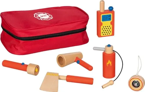 goki 51474 Feuerwehr-Einsatztasche - 7-teiliges Holzspielzeug - Spielfigur Spielsets: Hochwertige, nachhaltige Holzspielzeuge für Kinder ab 3 Jahren, ideal für kreativen Spielspaß und sichere Abenteuer.