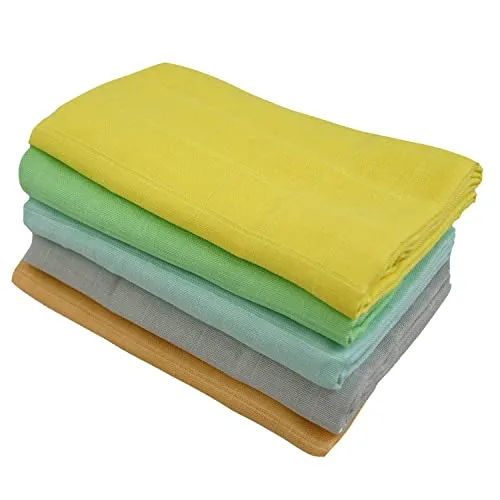 avo + cado Bunte Mulltücher - 100% Biobaumwolle - 80x80 cm - 5 Stück - Besonders saugfähiges Baumwolltuch - Vielseitig als Spucktuch, Stilltuch, Wickelauflage, Pucktuch für das Neugeborene Baby