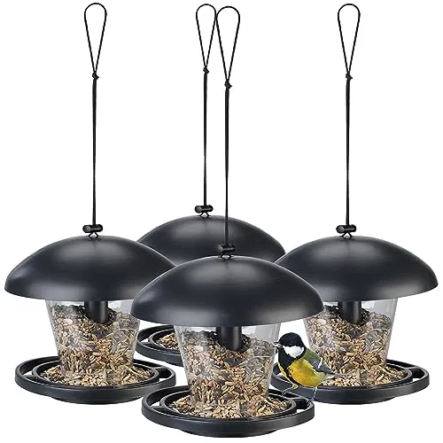Royal Gardineer Futter Vogelhaus: 4er-Set wetterfeste Vogelfutterhäuser zum Aufhängen (Vogel-Futterhäuser, Vogelfuttersilos, Schnee)