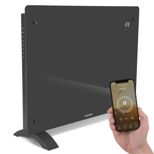 VONROC Elektroheizung energiesparend 1500W - Konvektor Heizung [18qm Räume] - Mobile Elektrische Heizung [App/Touch Steuerung] - Heizkörper 2in1 Wand-/Bodenmontage - Grau