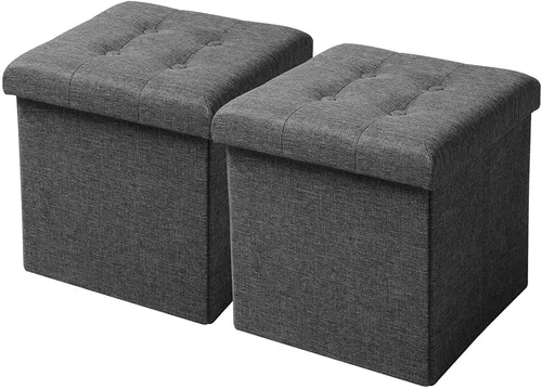 Sitzhocker 2er Set Sitzwürfel Faltbar Deckel Abnehmbar Dunkelgrau SH06dgr-2