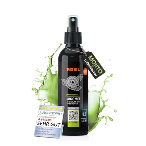 ADBL Magic Mist (200ml) Auto Lufterfrischer für langanhaltenden Duft im Fahrzeug oder zu Hause | Mojito Cocktail - Frischer Limetten und Minzduft für Sommerfeeling - Kompaktes Duftspray - Autoparfüm
