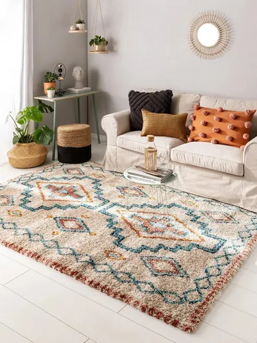 benuta Lytte Hochflorteppich Gobi - Multicolor 160x230 cm - Teppich für Kinderzimmer, pflegeleicht und ideal zum Spielen, sorgt für Wärme auf Fliesen und Laminat, robust und langlebig