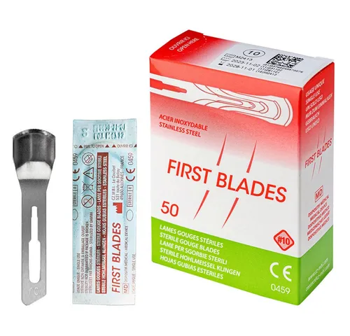 May Fußraspel 50 x Hohlmeißelklingen Figur 10 - Einzelne, steril verpackte Hohlmeißelklingen aus rostfreiem Edelstahl, ideal für die präzise Nagelpflege und Augenbrauenformung. Perfekt für den professionellen Einsatz in der Kosmetik.