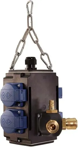 Bachmann 349.301 Energiewürfel mit Druckluft - Steckdosen & Zubehör – Bestückt mit 4x Schutzkontakt-Steckdosen und 1x Druckluftanschluss, ideal für Werkstätten und Büros, aus hochbruchfestem Spezialkunststoff.