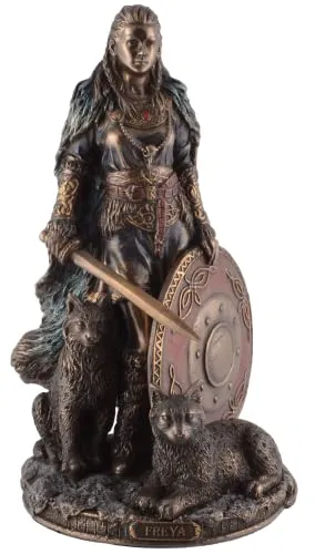 Freya - Germanische Göttin der Fruchtbarkeit, bronziert von Veronese - Sammlerfigur der Freya, detailreich handcoloriert und bronziert, ideal für Liebhaber der germanischen Mythologie und als beeindruckendes Deko-Element.