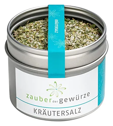 Zauber der Gewürze Kräutersalz - leckere Mischung aus Salz und Kräutern als Allrounder für Gemüse, Salate, Suppen oder Eintöpfe, Spitzen-Qualität in wiederverschließbarer Aroma-Dose, 70 g