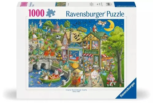Ravensburger Mother Gooseville Puzzle mit 1000 Teilen - Klassisches Puzzle aus hochwertigem Leinenstrukturpapier, umweltbewusst und ideal für entspannende Stunden mit bezaubernden Kinderliedszenen.