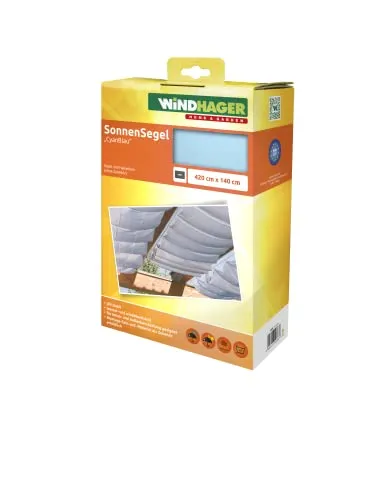 WINDHAGER Sonnensegel blau 4,2x1,4 m - Sonnenschutz-Segel aus strapazierfähigem Polyester, UV-Schutz UPF 80, ideal für flexible Beschattung im Freien, leicht zu reinigen und zu warten.