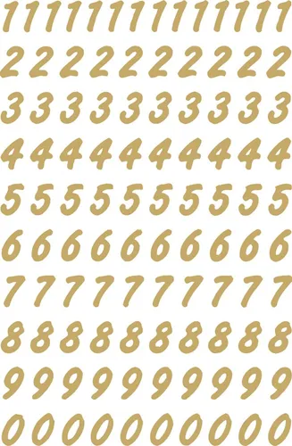 HERMA 4151 Zahlen Aufkleber gold 0-9, 208 Stück, Schriftgröße 8 mm, selbstklebend, wetterfest, klein, Nummer Ziffer Klebezahlen Sticker Hausnummern aus Folie zum Aufkleben, transparent