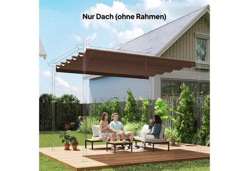 Outsunny Ersatzdach für 3x3 m Pergola – Wasserdicht und Einziehbar - Ersatzdach für 3x3 m Pavillons: Preiswerte Erneuerung der Abdeckung mit optimaler Regenabführung durch 10 Löcher. Genießen Sie kühlen Schatten dank atmungsaktivem Polyester und einfacher Montage. Maße: 250 x 255 cm.