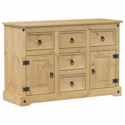 vidaXL Sideboard Corona aus Kiefernholz, 112x40x75 cm - Kommode aus robustem Kiefer-Massivholz, ideal für platzsparende Aufbewahrung mit stilvollem Design und vielseitiger Nutzung im Wohnzimmer oder Flur.