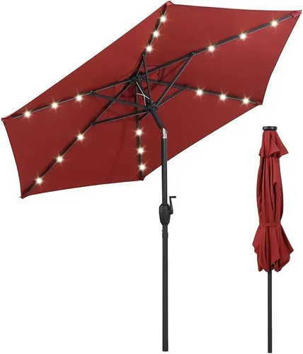 KOMFOTTEU Sonnenschirm 230 cm mit LED-Lichtern – Neigbarer Gartenschirm für Terrasse und Garten