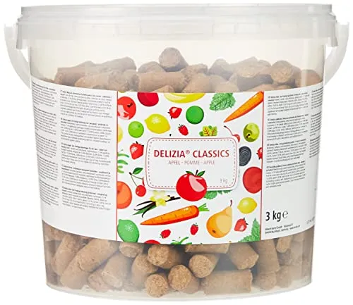 Produktbild Kerbl Delizia Belohnungswürfel Classic (für Pferde, 3 kg Eimer, Geschmacksrichtung Apfel, mit natürlichem Gehalt an Mineralstoffen, Pferdesnack) 325008, orange