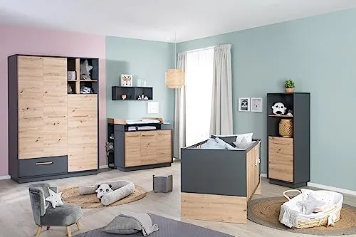 Roba Babyzimmer-Set Lenn, Mehrfarbig - Komplettes Kinderzimmer-Set mit Kombi-Kinderbett, Wickelkommode und 3-türigem Kleiderschrank. Hochwertige Materialien, flexible Liegehöhen und sanft schließende Türen für höchste Sicherheit und Komfort.