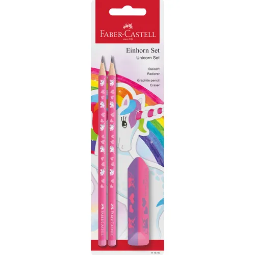 FABER CASTELL Set Unicorn Einhorn 2 Bleistifte Radierer pink 111516
