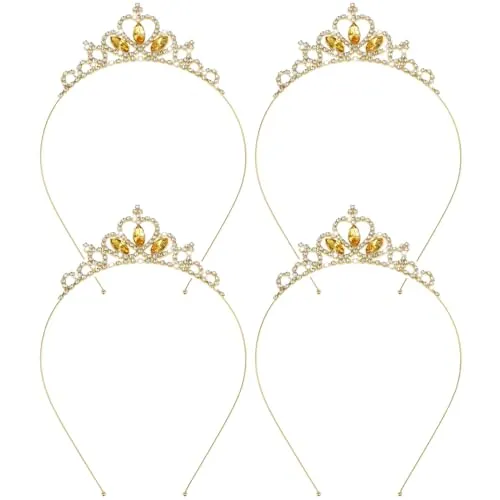 XNIVUIS 4 Stück Goldene Prinzessin Krone,Princess Crown Crystal,Tiara Strass Geburtstag Krone,Tiara Strass Stirnband Haarschmuck für Frauen Mädchen Hochzeit Prom Party Kostüm(Gold)