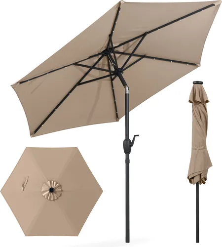 COSTWAY Sonnenschirm 230cm mit LED-Solar-Beleuchtung