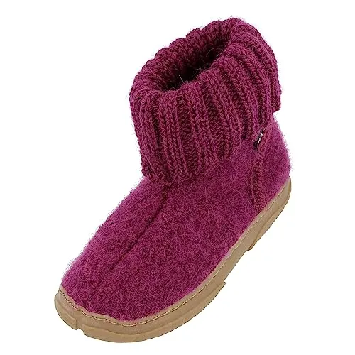 HAFLINGER Fidelius Toni Kinder Hüttenschuhe aus Wollwalkstoff mit Gummisohle und Kragen Pink (Maulbeere 101), Gr. 32