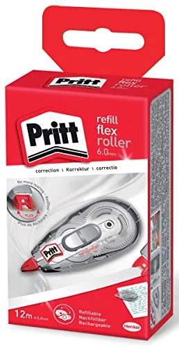 Pritt Korrekturroller Refill Flex 12m x 6mm - 5er Pack - Korrekturmittel mit flexiblem Band für präzises Korrigieren, schattenfrei und kopierbar. Ideal für Büro und Schule, perfekt anpassbar an Anwendungswinkel.