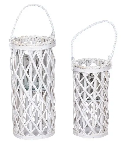 Levandeo® Kerzenlaterne 2er Set - Stilvolle Windlichter für jedes Zuhause - Kerzenhalter aus Weidengeflecht, 40cm und 31cm hoch, schaffen stimmungsvolles Ambiente und sind ideal für verschiedene Einrichtungsstile.