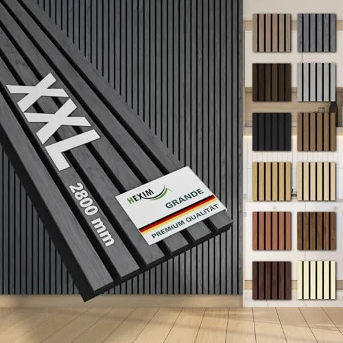 HEXIM Akustikpaneele 4 Stück 280x30cm - Grey Ash - 4 hochwertige Akustikpaneele aus MDF und Filz, ideal für stilvolle Wandverkleidungen. Mit 9 mm Filzdicke bieten sie effektive Schalldämmung und eine elegante Optik für Ihr Zuhause.