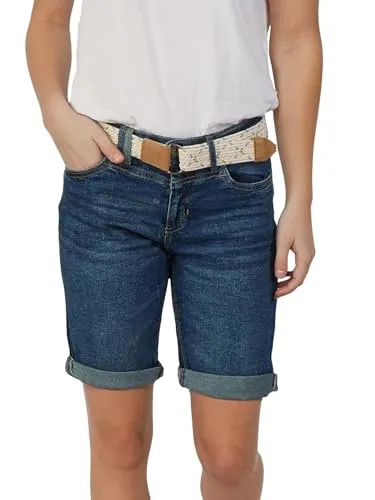 DENIMFY Damen Jeans Shorts DFLena mit Gürtel - Regular Fit - Moderne Damen-Shorts aus Baumwollmischgewebe mit Gewebegürtel und modischem Beinumschlag. Perfekt für Frühling und Sommer, ideal für Freizeit und Urlaub. Erhältlich in verschiedenen Größen und Farben.