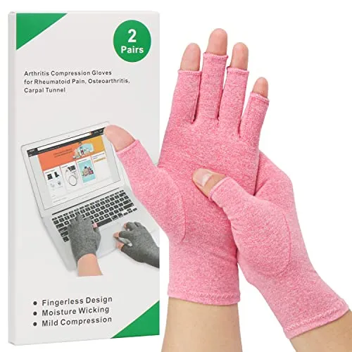 2-Paar Kompressionshandschuhe für den Alltag, fingerlos, atmungsaktiv & feuchtigkeitsregulierend, für Frauen und Männer (Rosa, S)