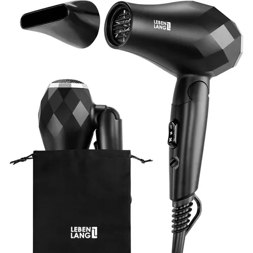 Lebenlang Reisehaartrockner klappbar 1000W - Reisehaartrockner mit dualer Spannung, leichtem Gewicht und praktischer Reisetasche inklusive Stylingdüse – ideal für unterwegs!