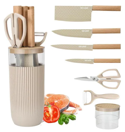 Messerblock Set 7-teilig Edelstahl Antihaft Cremefarben