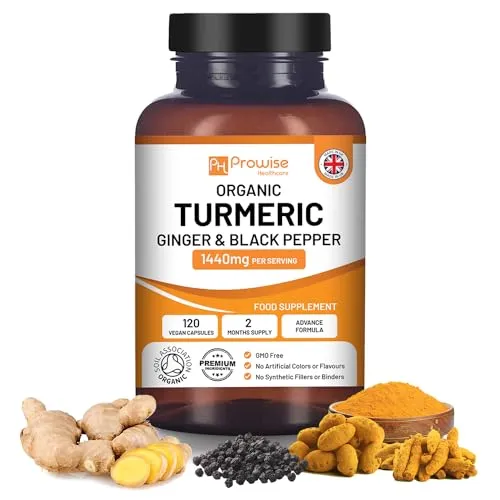 Kurkuma Curcumin 1440 mg mit schwarzem Pfeffer und Ingwer - 120 Vegane Kapseln - Pflanzliches Ergänzungsmittel Kurkuma mit 1440 mg Kurkuma pro Tagesdosis, inklusive Ingwer und schwarzem Pfeffer für bessere Absorption. Vegan, rein und frei von Allergenen – für optimale Gesundheit.
