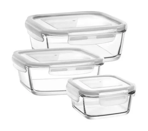 LAV Fresco Glas 3-tlg. Frischhaltedosen Set - Vorratsgläser Set mit 3 verschiedenen Größen (375 ml, 720 ml, 1150 ml) aus hochwertigem Glas, luftdicht und ideal für die Aufbewahrung von Lebensmitteln.