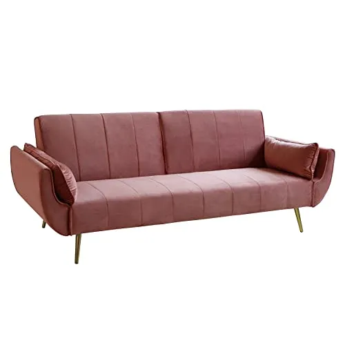 Riess-Ambiente Schlafsofa DIVANI 220cm altrosa/gold - Elegantes 3-Sitzer Sofa mit Bettfunktion im Retro Design, gepolstert und pflegeleicht, ideal für Wohnzimmer und Gästezimmer.
