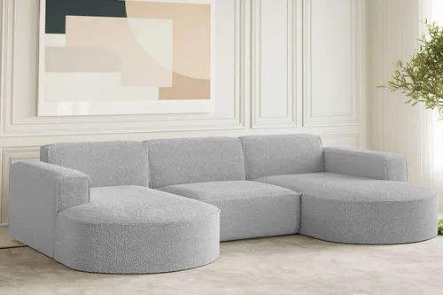 Kaiser Möbel Ecksofa MODENA U-Form, Designer Sofa in Hellgrau - Ecksofa MODENA in U-Form für Wohnzimmer, stilvolles Design mit hochwertigem LOOP-Stoff, der hydrophob ist und Flüssigkeiten abweist – ideal für gemütliche Stunden.