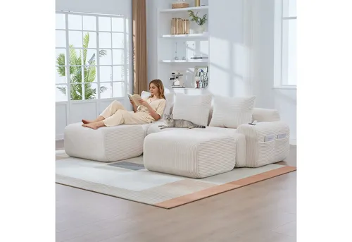 Odikalo Modulares Ecksofa mit Schlaffunktion und 2 Hockern