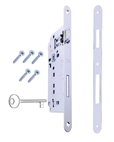 Einbauschloss für Innentür AGB Serie Patent Groß. (Fr. 18 x 238, In. 90, En. 50, Qu. 8., Schlüssel für Kettenschloss, vernickelt)