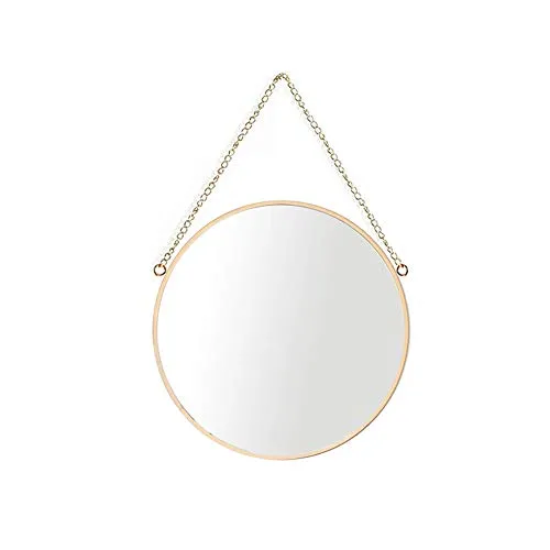 AIFUSI Hängender Spiegel, 25 x 25 cm, Runder Badezimmer-Schminkspiegel, Messingrahmen Mit Kette Zum Aufhängen, Kleine Größe
