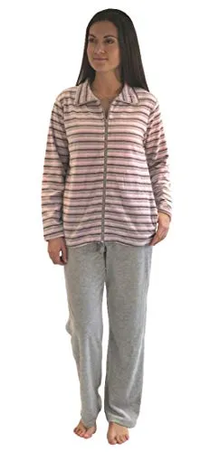 NORMANN-Wäschefabrik Langer Nicky Damen Hausanzug, Jacke mit Reißverschluss 281 216 98 001, Farbe:hellgrau, Größe2:36/38