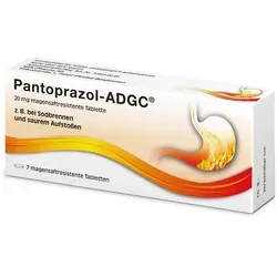 Pantoprazol-ADGC 20mg - 7 magensaftresistente Tabletten - Hilfreiche Tabletten zur kurzzeitigen Unterstützung bei Reflux-Symptomen. Praktische Packung mit 7 Tabletten für den gezielten Einsatz.