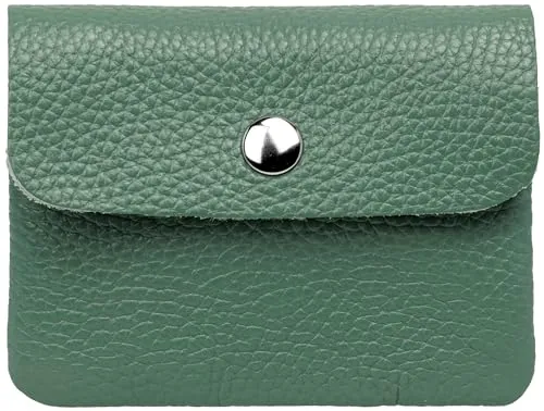 Caspar Kleiner Echt Leder Geldbeutel Damen Portemonnaie Geldbörse mit Reißverschluss & Druckknopf - GB416 - Made in Italy, Farbe:Mint grün, Größe:Klein (11cm x 8cm)
