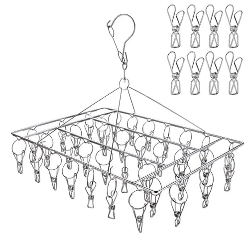 Homnoble 1pc Edelstahl Sockentrockner Wäscheständer Drehhaken, Winddicht, Kleiderbügel für Socken, Unterwäsche, BHS, Babykleidung, Handschuhe (Mit 8 Ersatzclips)
