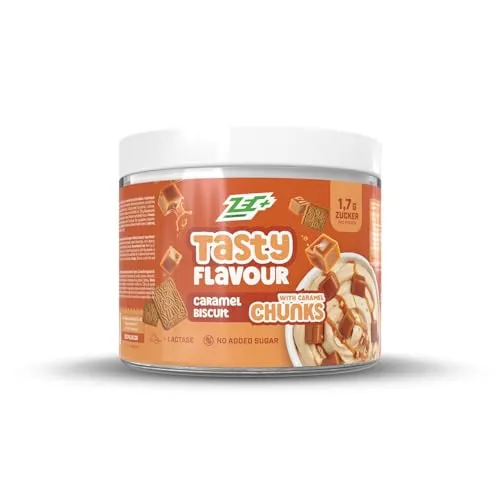 ZEC+ Tasty Flavour Pulver – kalorienarmes Aromapulver, Ideal für Milchprodukte, Haferflocken, Backrezepte oder Proteinshakes, Premium Geschmackspulver Made In Germany (Caramel Biscuit)