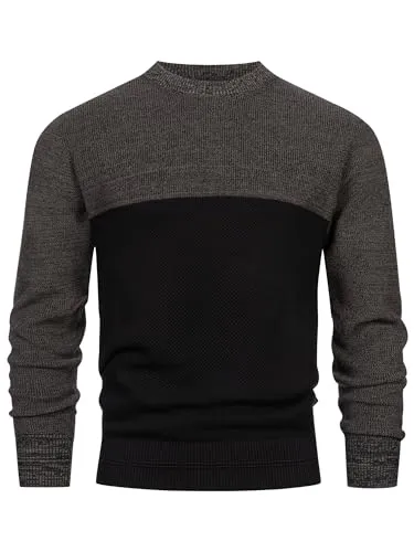 Indicode Strickpullover Herren INMoltilion - Beige XL - Bequemer Herrenpullover aus 100% Baumwolle, elastisch und pflegeleicht. Ideal für den Casual-Look, mit Rundhalsausschnitt und gestreiftem Design. Perfekt für jeden Tag.